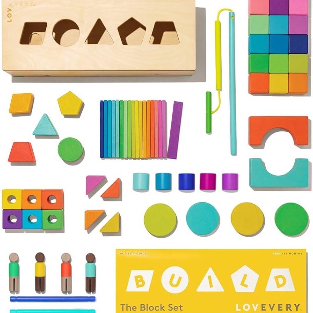 LOVEVERY Colorful Wooden Building Blocks Set